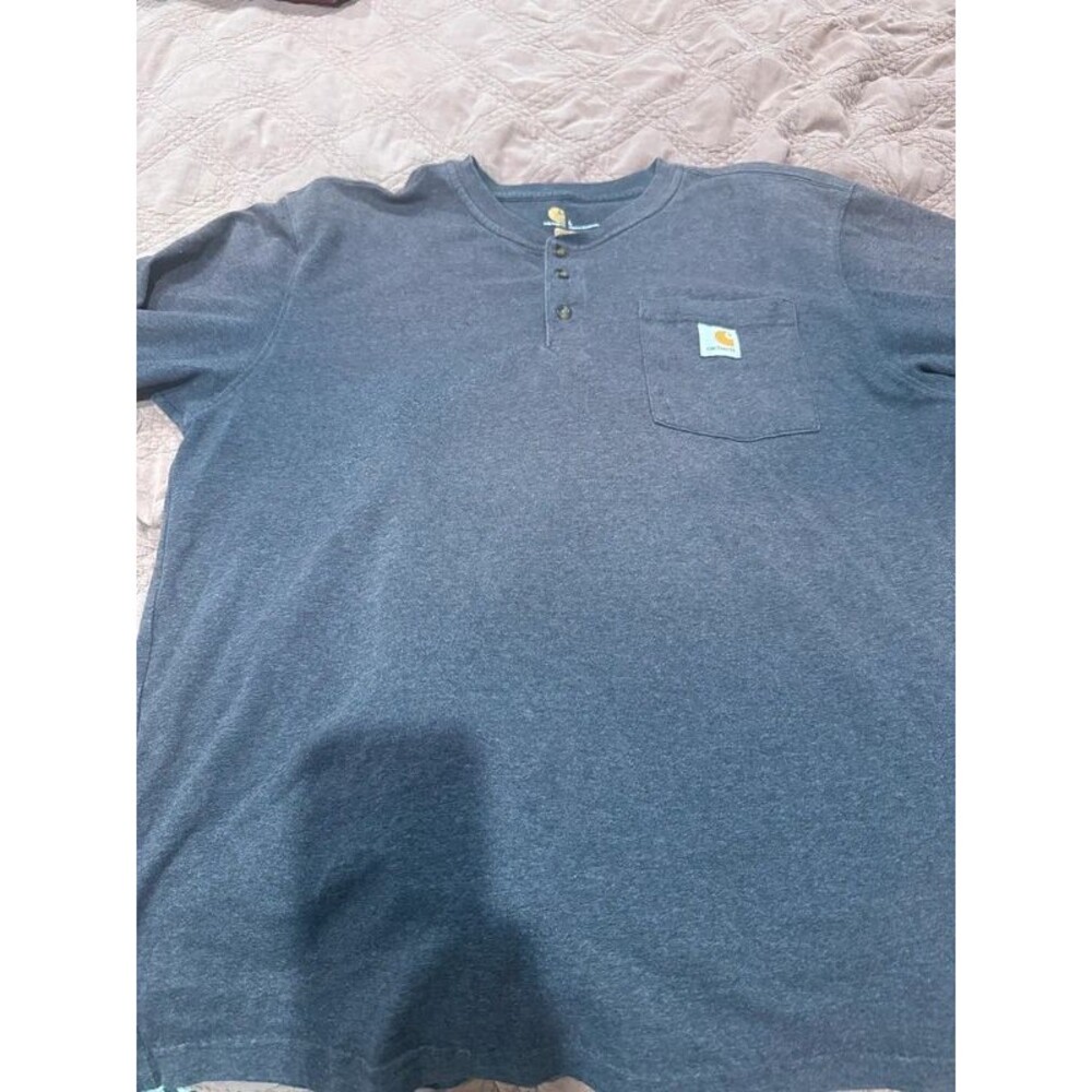 Carhartt Heather Blue Grey Pocket Henley Shirt - Men's Large